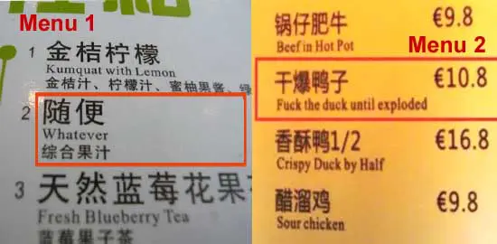 Menu makanan bahasa inggris membuat geli dan ngakak