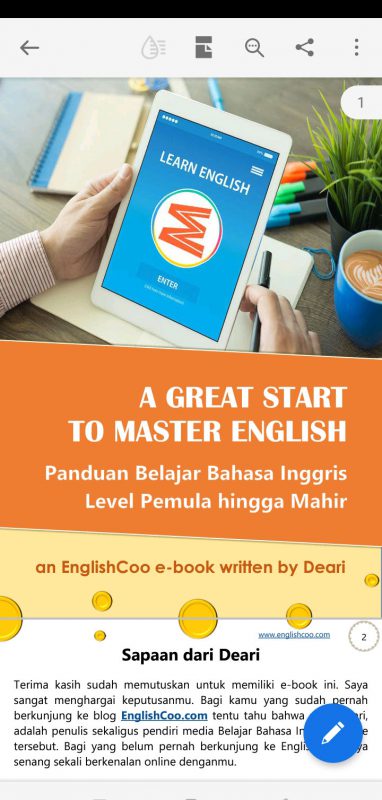 Tampilan e-book EnglishCoo